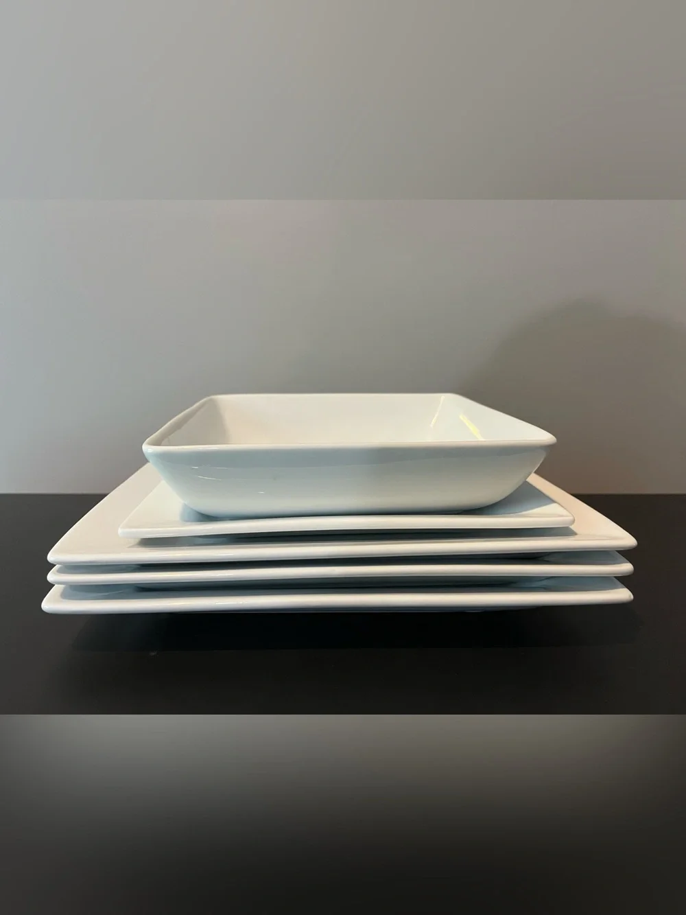 Better Homes and Gardens Porcelain White Square 5pc Salad Plates & Bowl Set